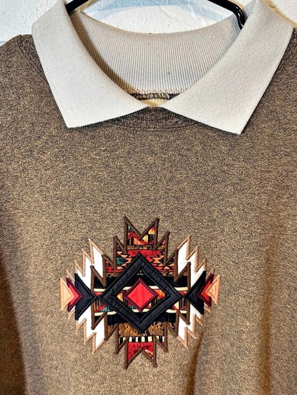 Vintage 90s Lee Geometric Pullover with Collar Unisex XL - Picture 3 of 9